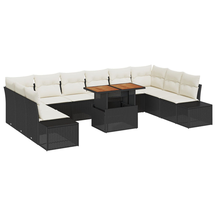 11-delt Have Sofa Sæt med Puder Sort Poly Rattan