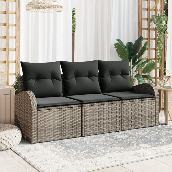 3 Delt Have Sofa Sæt Med Puder Grå Poly Rattan