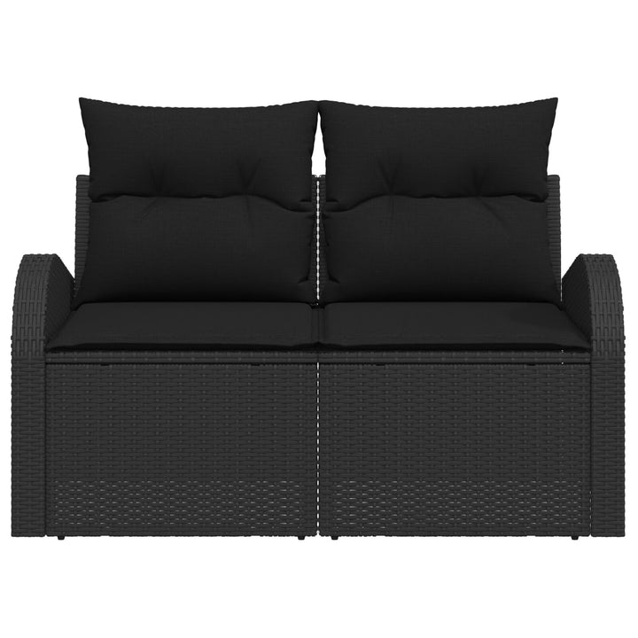2-personers havensofa med opbevaring & puder sort polyrattan