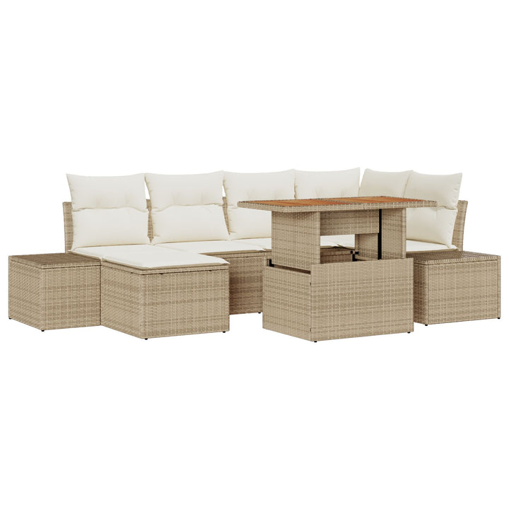 Have Sofa Sæt 7 dele Beige Rattan Have Spisestel Rektangulær