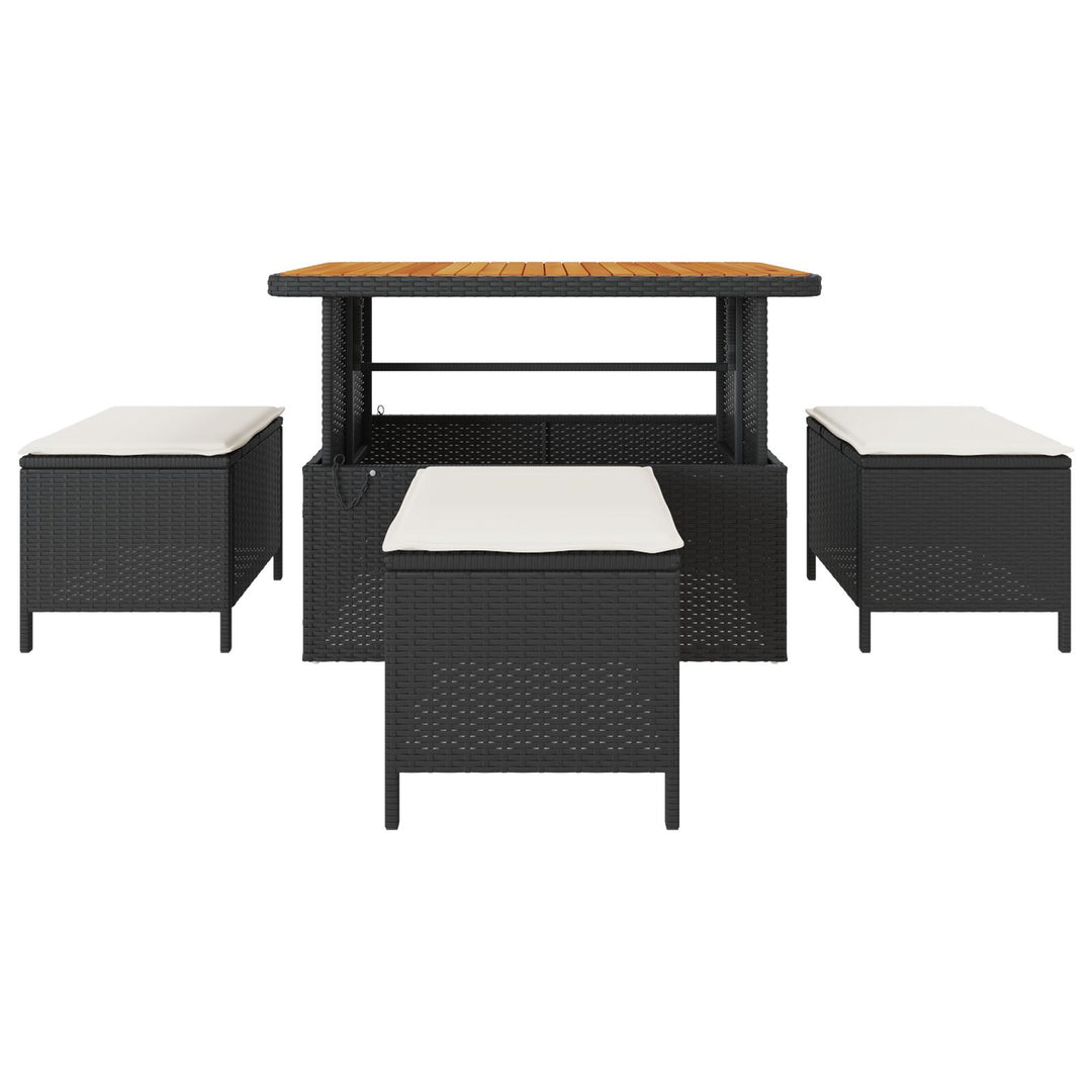 4 Deles Have Spisebord Sæt med Hynder Sort Poly Rattan Akacia