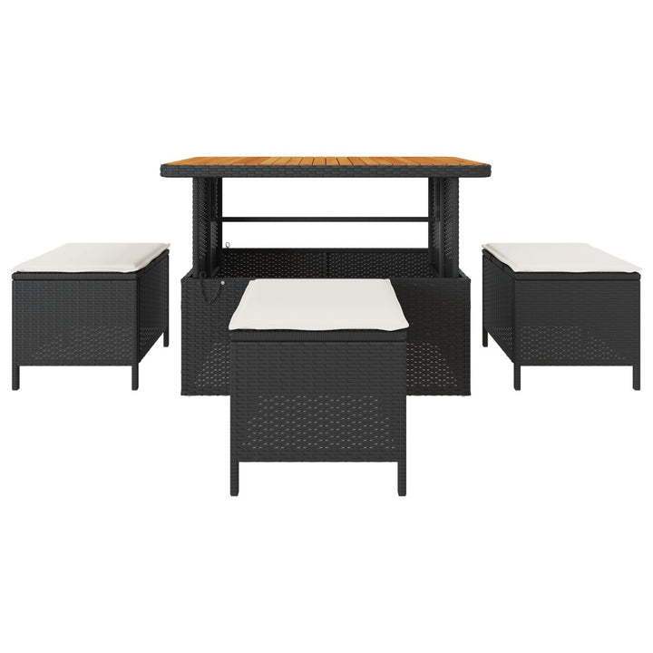 4 Deles Have Spisebord Sæt med Hynder Sort Poly Rattan Akacia