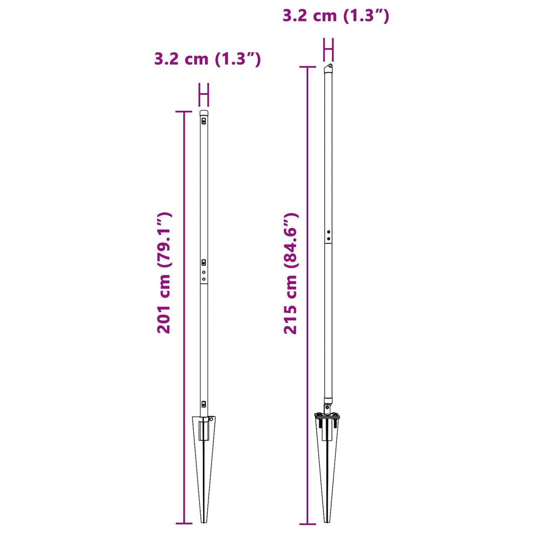 Hegnspæle med Pind 7 stk Ø32 mm 170 cm Galvaniseret Stål