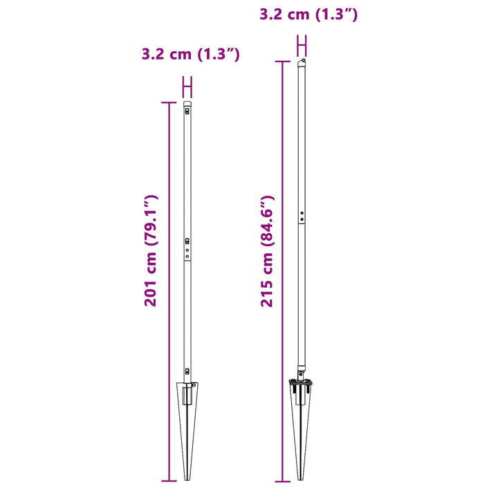 Hegnspæle med Pind 7 stk Ø32 mm 170 cm Galvaniseret Stål