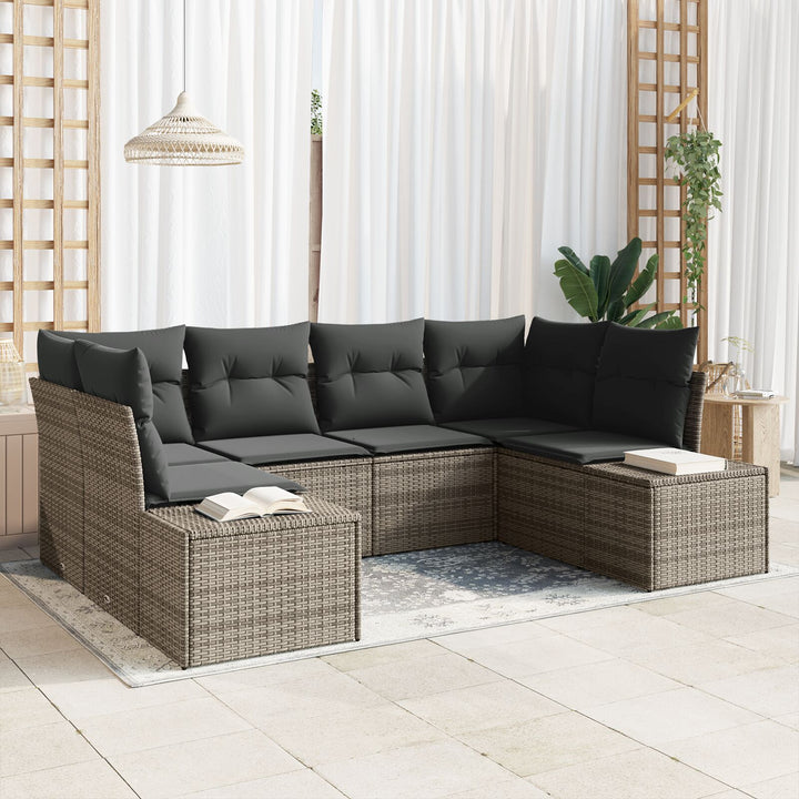HAVE SOFA SÆT 6 dele Grå Rattan Have sofa sæt Rektangulær