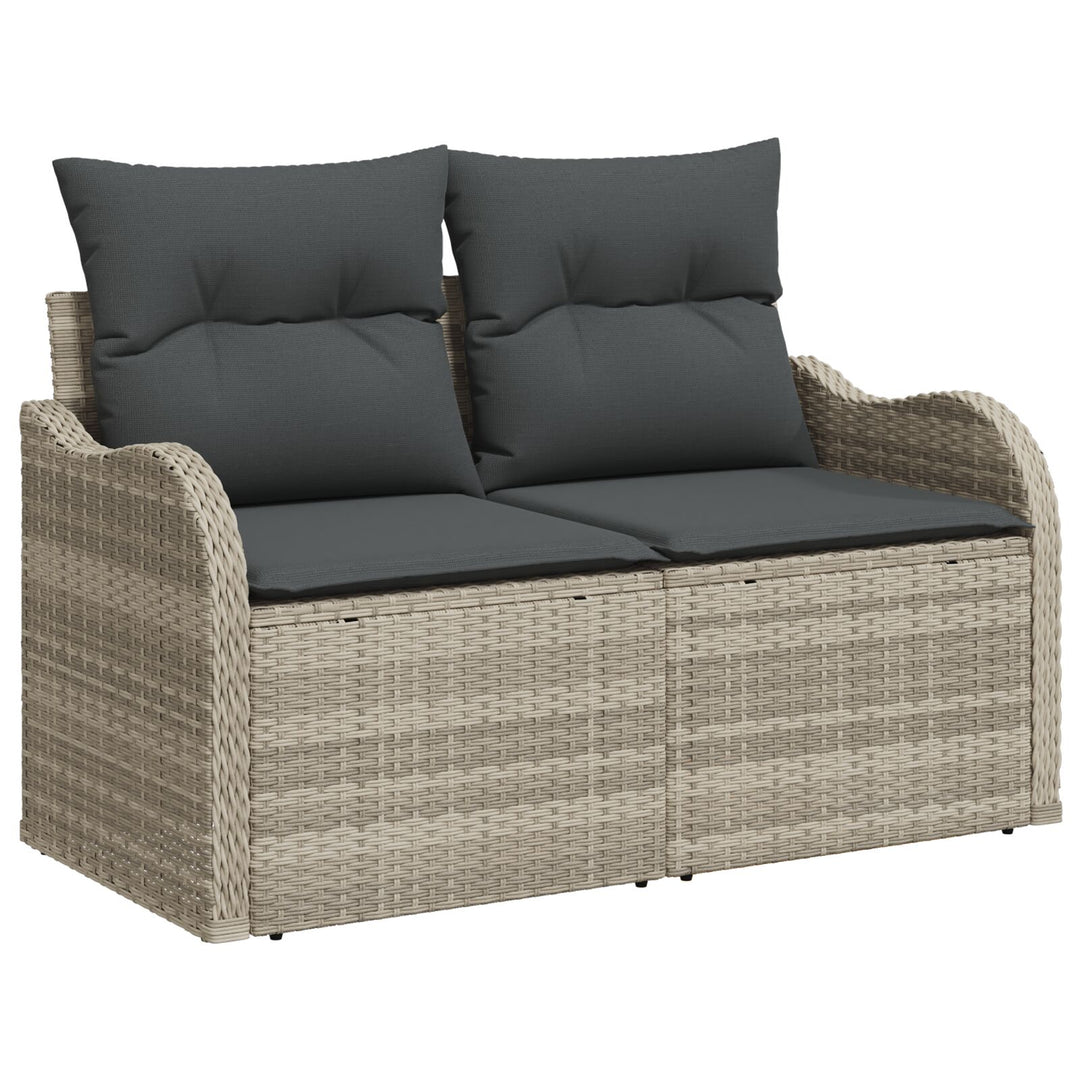 2-personers have sofa med opbevaring og puder lys grå poly rattan