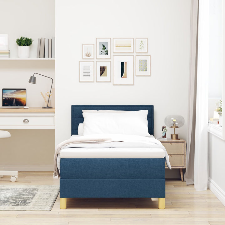 Blå Box Spring Seng med Madras 90x190 cm Stof