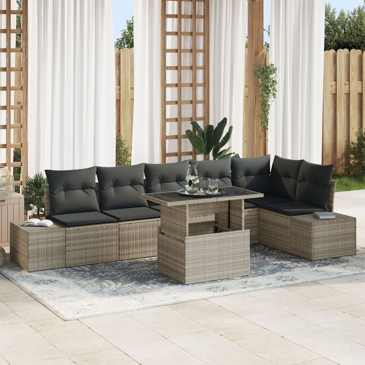 Hav Sofa Sæt 7 Delt Beige Rattan Hav Sofa Sæt Rektangulær
