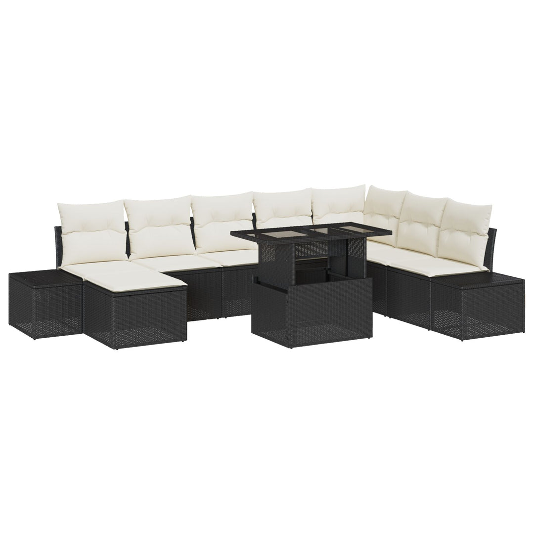Have Sofa Sæt 9 dele Sort og creme Rattan og polyester Hjørnesofa