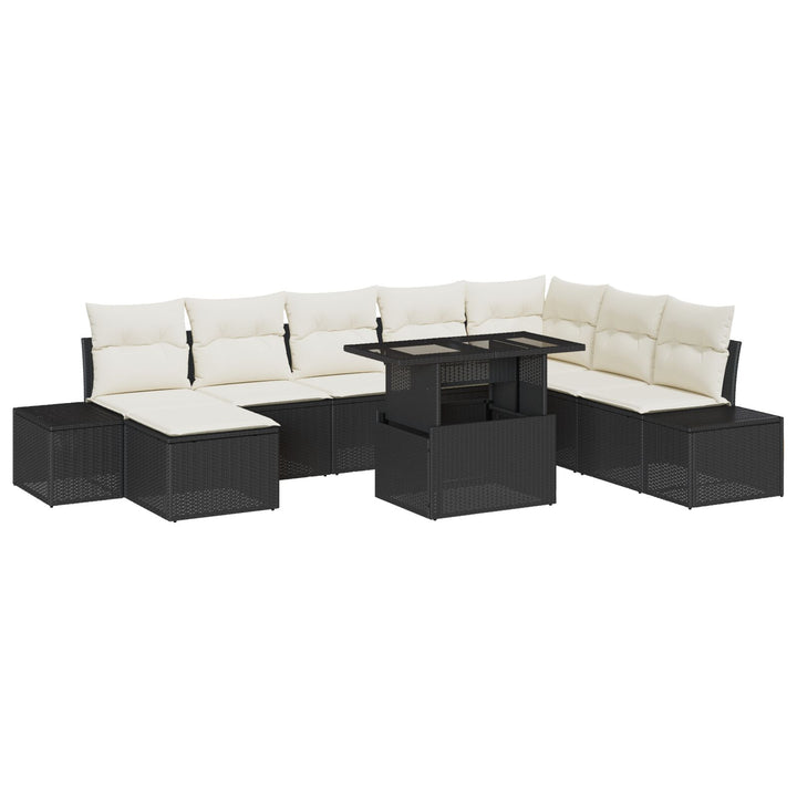 Have Sofa Sæt 9 dele Sort og creme Rattan og polyester Hjørnesofa