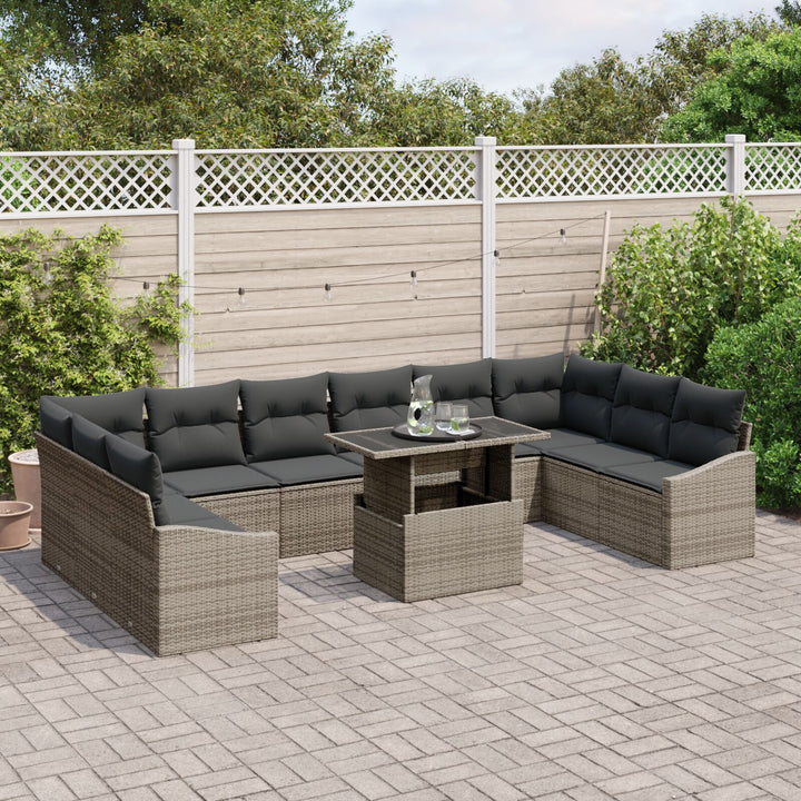Have Sofa Sæt 11 Deles Grå Rattan og Stof Have Sofa Sæt