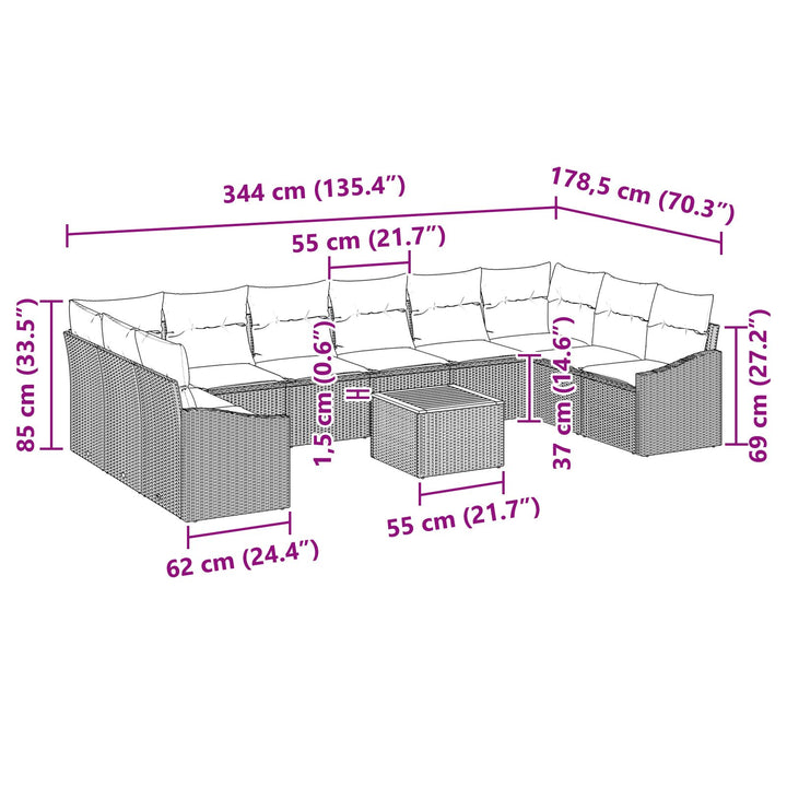 11 Delt Have Sofa Sæt med Puder Sort Poly Rattan Akacie