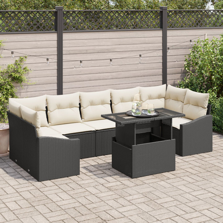 Have Sofa Sæt Sæt af 8 Sort Rattan, Polyester Udendørs Bord