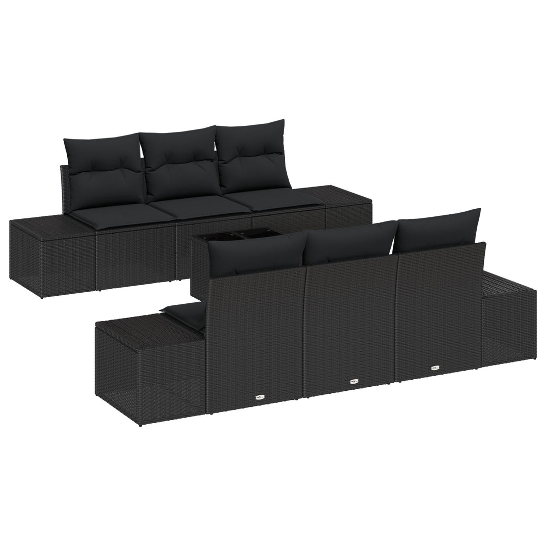 Have Sofa Sæt 7 Stykker Sort Rattan, Polyester Have Sofa Sæt