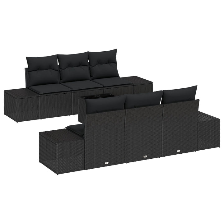 Have Sofa Sæt 7 Stykker Sort Rattan, Polyester Have Sofa Sæt