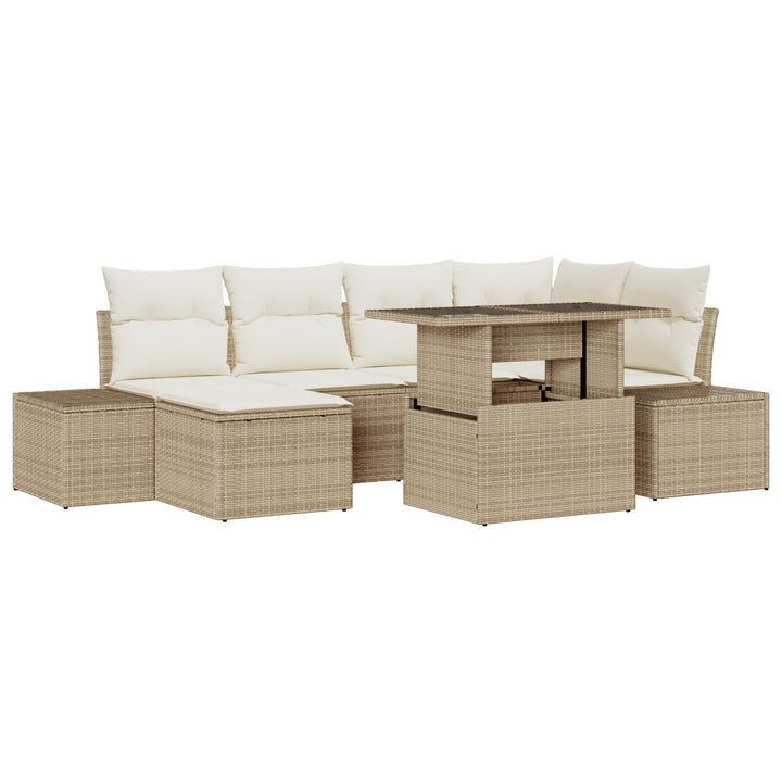 Have Sofa Sæt Sæt af 7 Beige og Hvid Rattan og Polyester