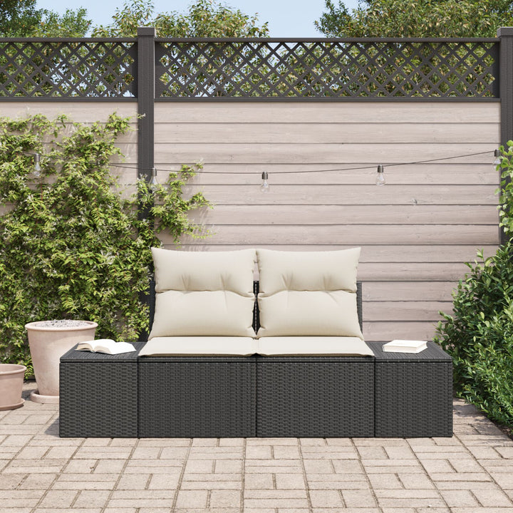 2-personers have sofa med opbevaring & puder i sort poly rattan