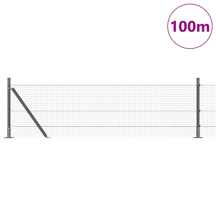 Vinklet Trådfence med 7 Flangestolper Grå 0.6x100 m Stål