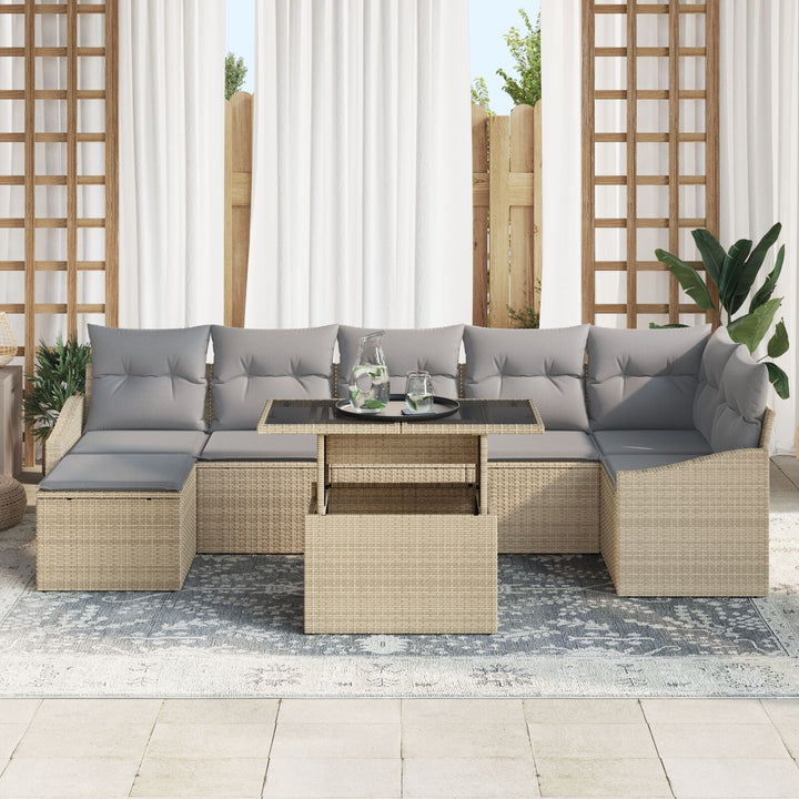 Have Sofa Sæt 8 Stykker Beige og Grå Rattan og Stof