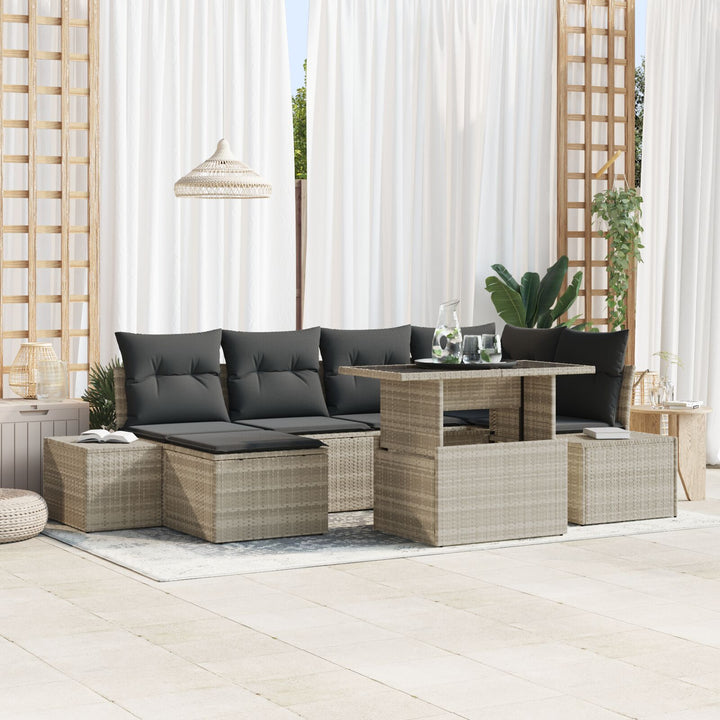 Have Sofa Sæt Sæt af 7 Brun, Grå Rattan, Polyester Have Sofa Sæt