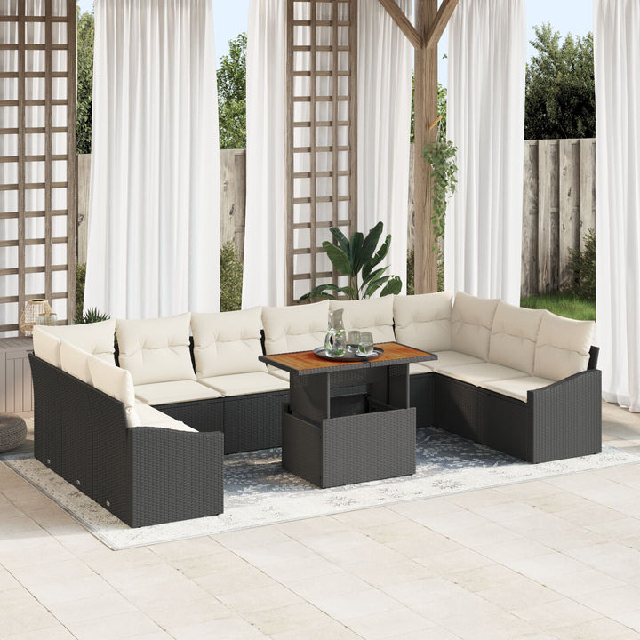 11 Pieces Have Sofa Sæt med Puder Sort Poly Rattan