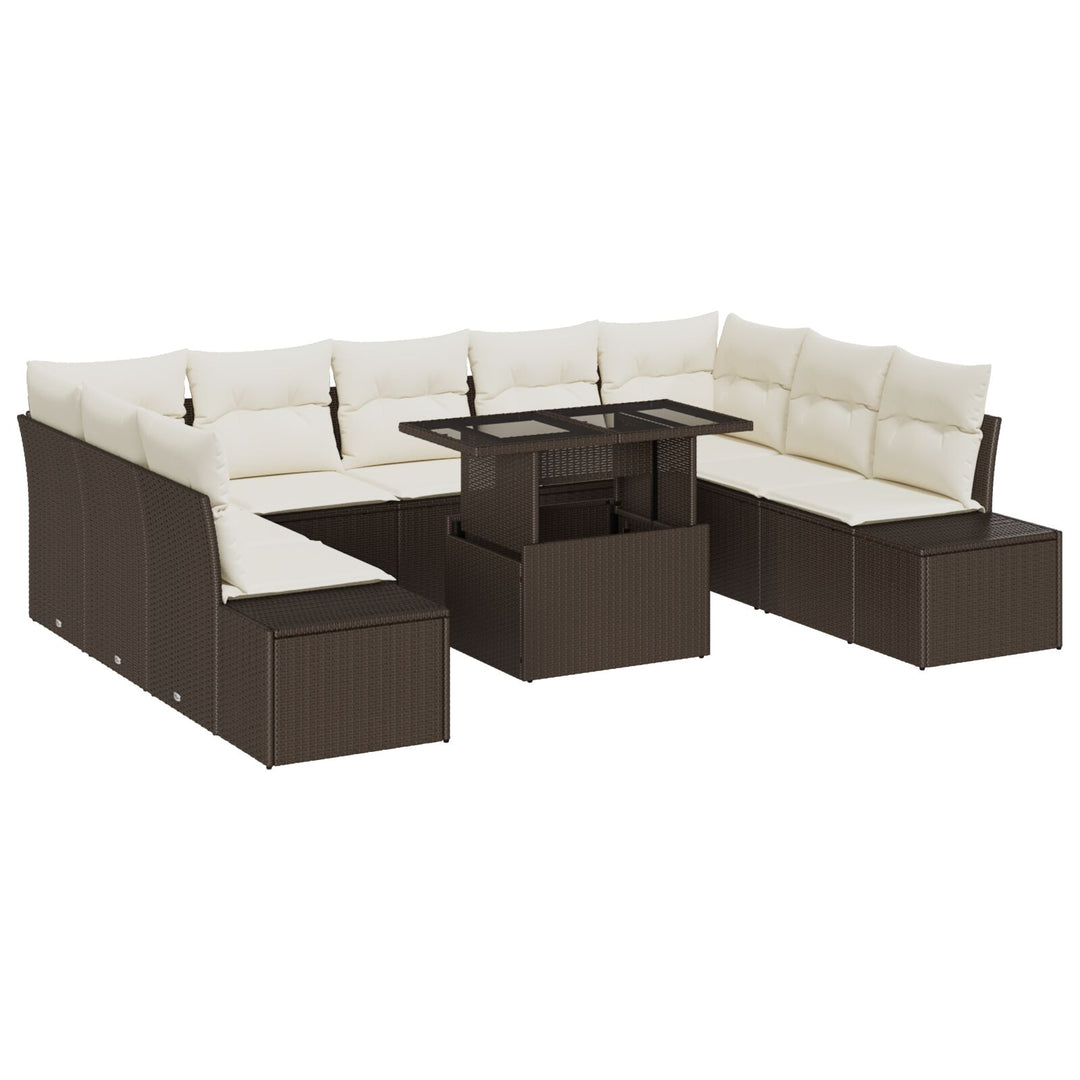 Havemøbel Sæt 10 Stykker Beige PE Rattan, Polyester, Stål