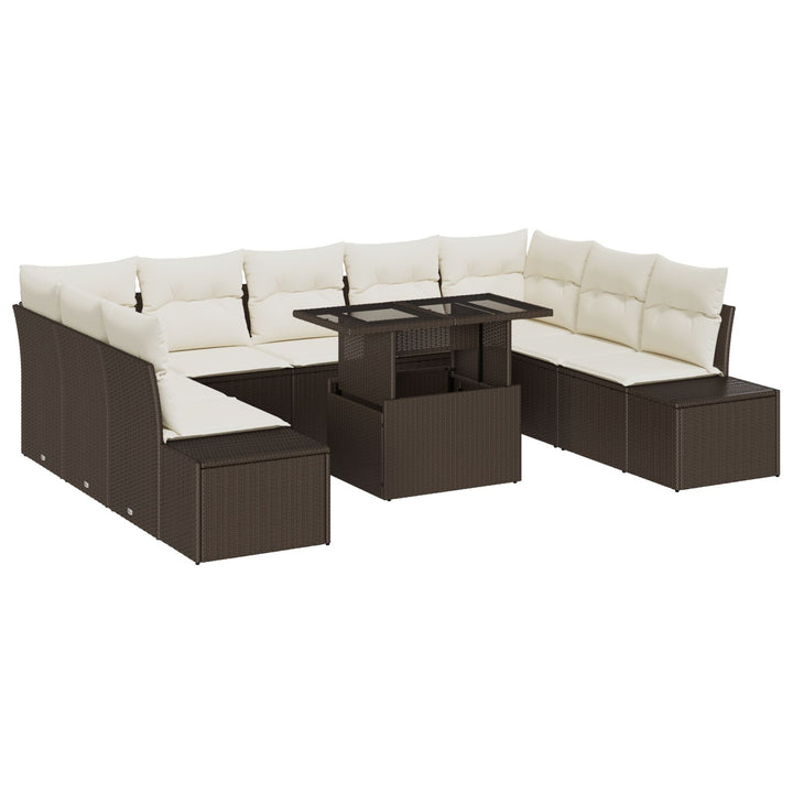 Havemøbel Sæt 10 Stykker Beige PE Rattan, Polyester, Stål