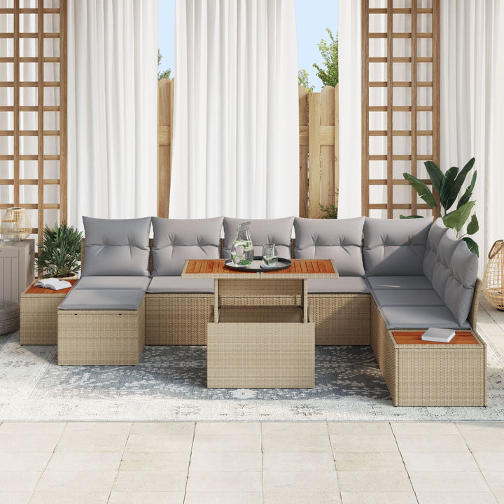 Havemøbel Sæt 9 Dele Beige, Grå Rattan, Polyester, Skum Havesofa