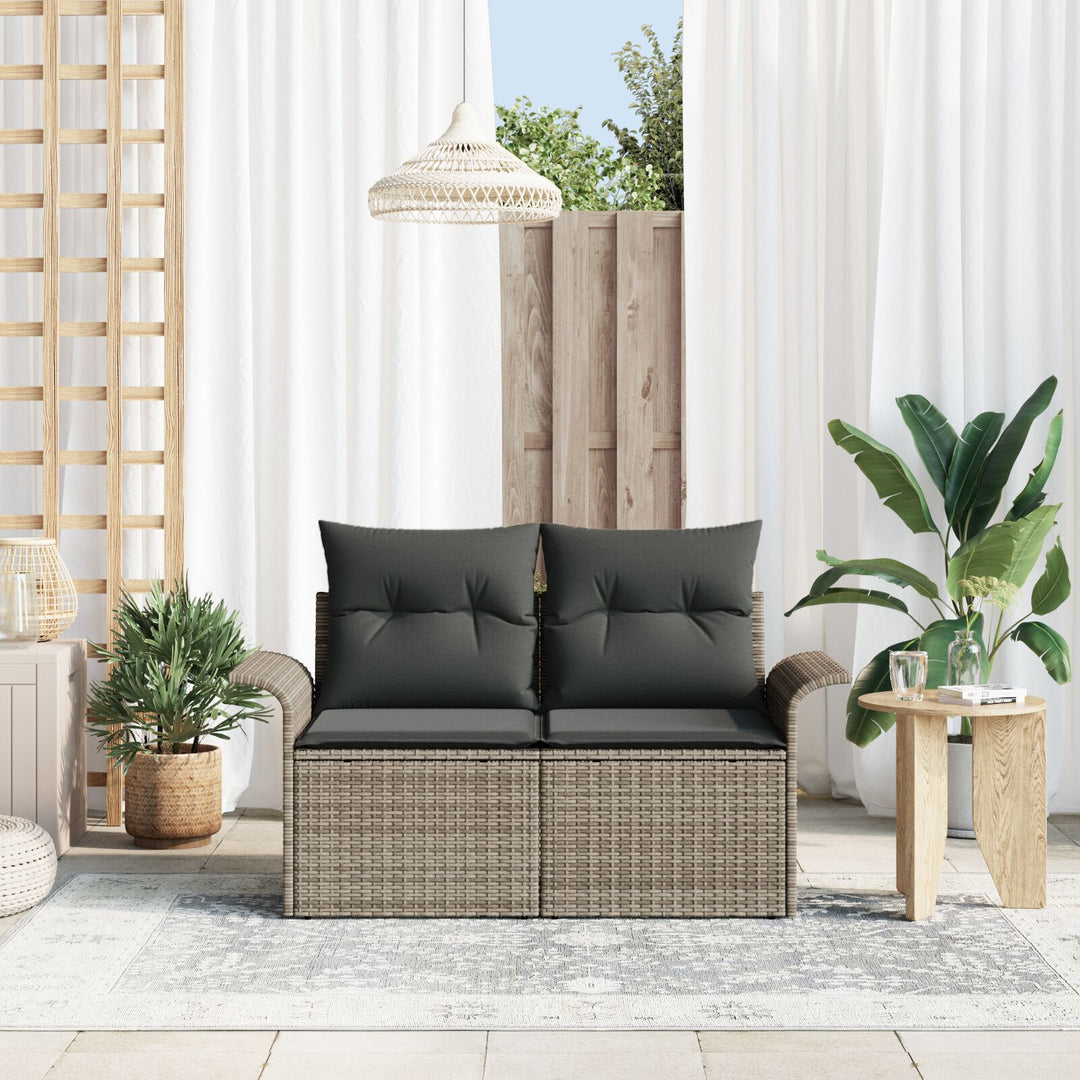 2-personers have sofa med opbevaring og puder grå poly rattan