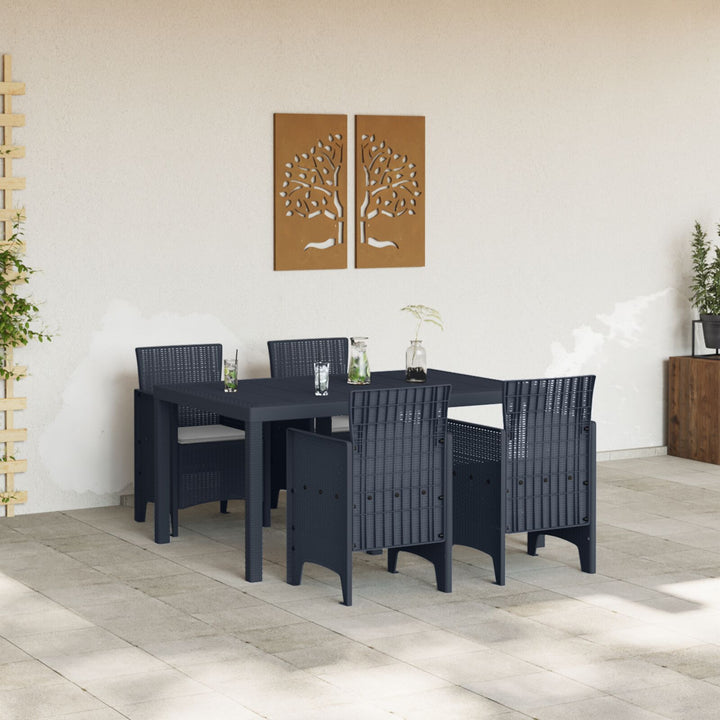 5 Stykker Have Spisebordssæt med Puder Anthracite Poly Rattan
