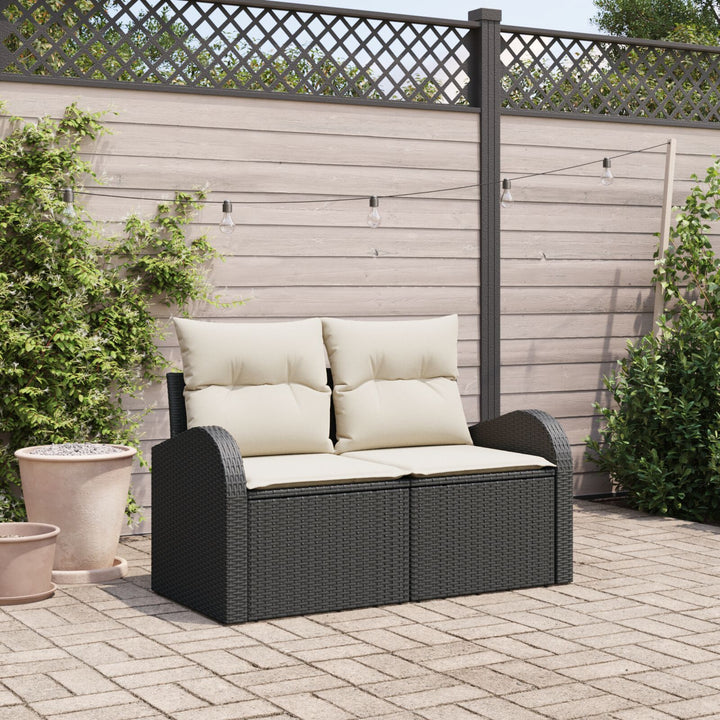 2-Personers Have Sofa med Opbevaring & Puder Sort Poly Rattan