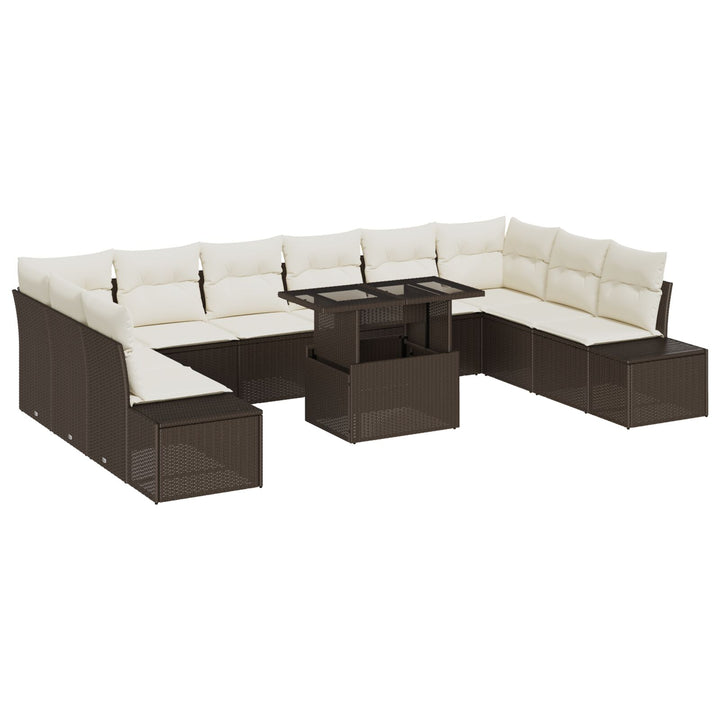 Have Sofa Sæt 11 Stykker Brun og Creme Rattan, Polyester