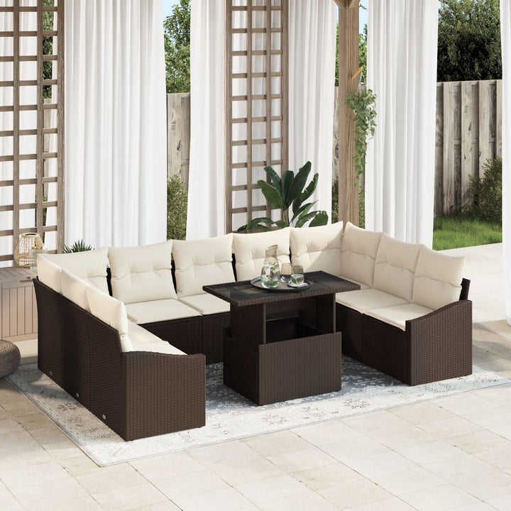 10 Stykker Have Sofa Sæt med Hynder Brun Poly Rattan