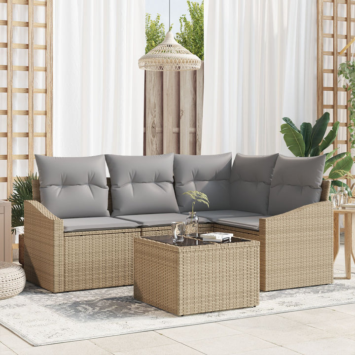 Have Sofa Sæt Sæt af 5 Beige Rattan Have Spisebordssæt