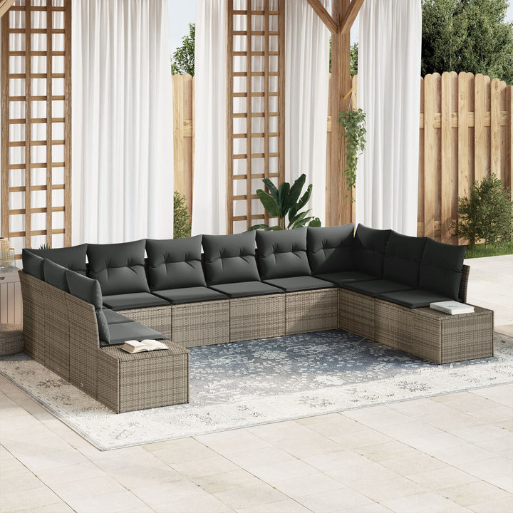 10 dele have sofa sæt med puder grå poly rattan