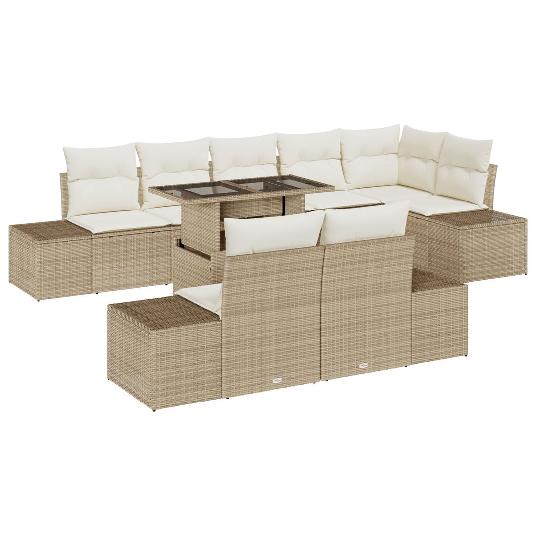 havemøbelsæt Sæt af 9 Beige Rattan, Polyester Havemøbelsæt