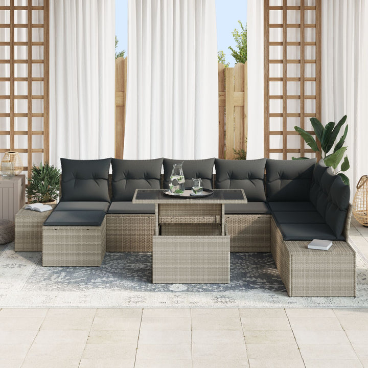 Havesofa Sæt  Sæt af 9 Lysebrun, sort Rattan, polyester puder
