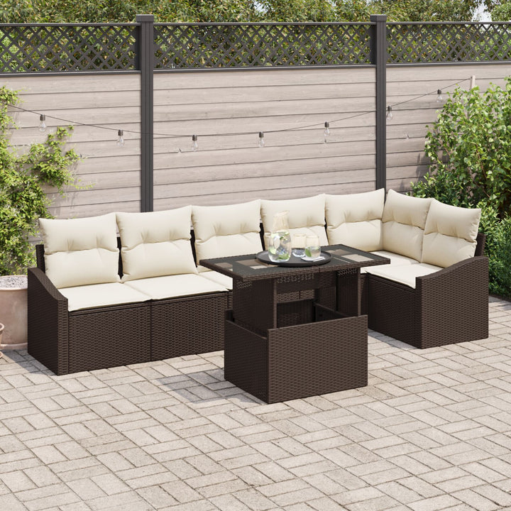 Have Sofa Sæt Sæt af 7 Brun Rattan Have Sofa Sæt Rektangulær