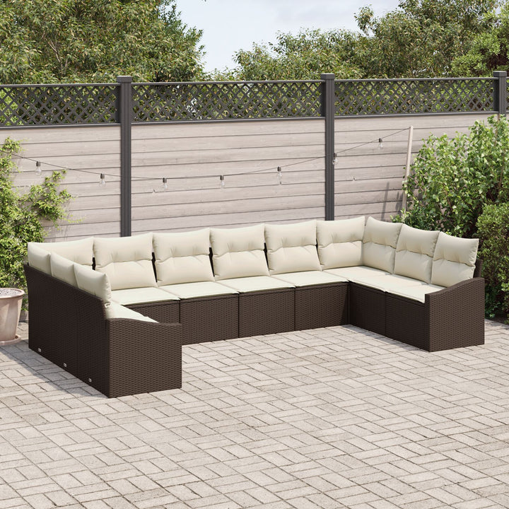 Havesofa Sæt 10 Delers Beige Rattan Havesofa Rektangulær