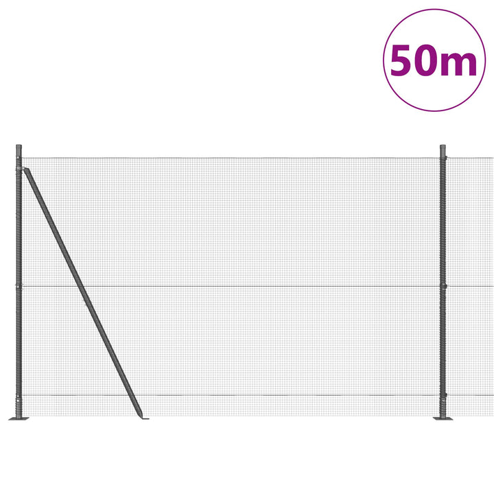 Welded Wire Fence med 13 Flangerede Stolper Grå 1.5x50 m Stål