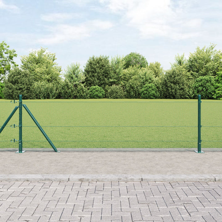 Svejsede Trådgitter med 7 Flangerede Stolper Grøn 0.4x10 m Stål