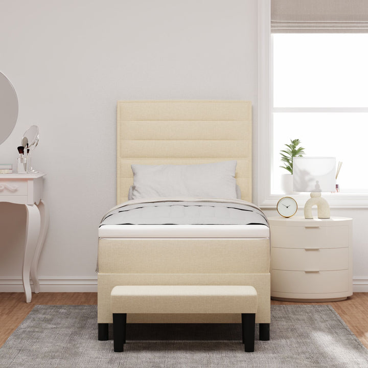 Boksseng med madras og bænk Creme 90x190 cm Stof