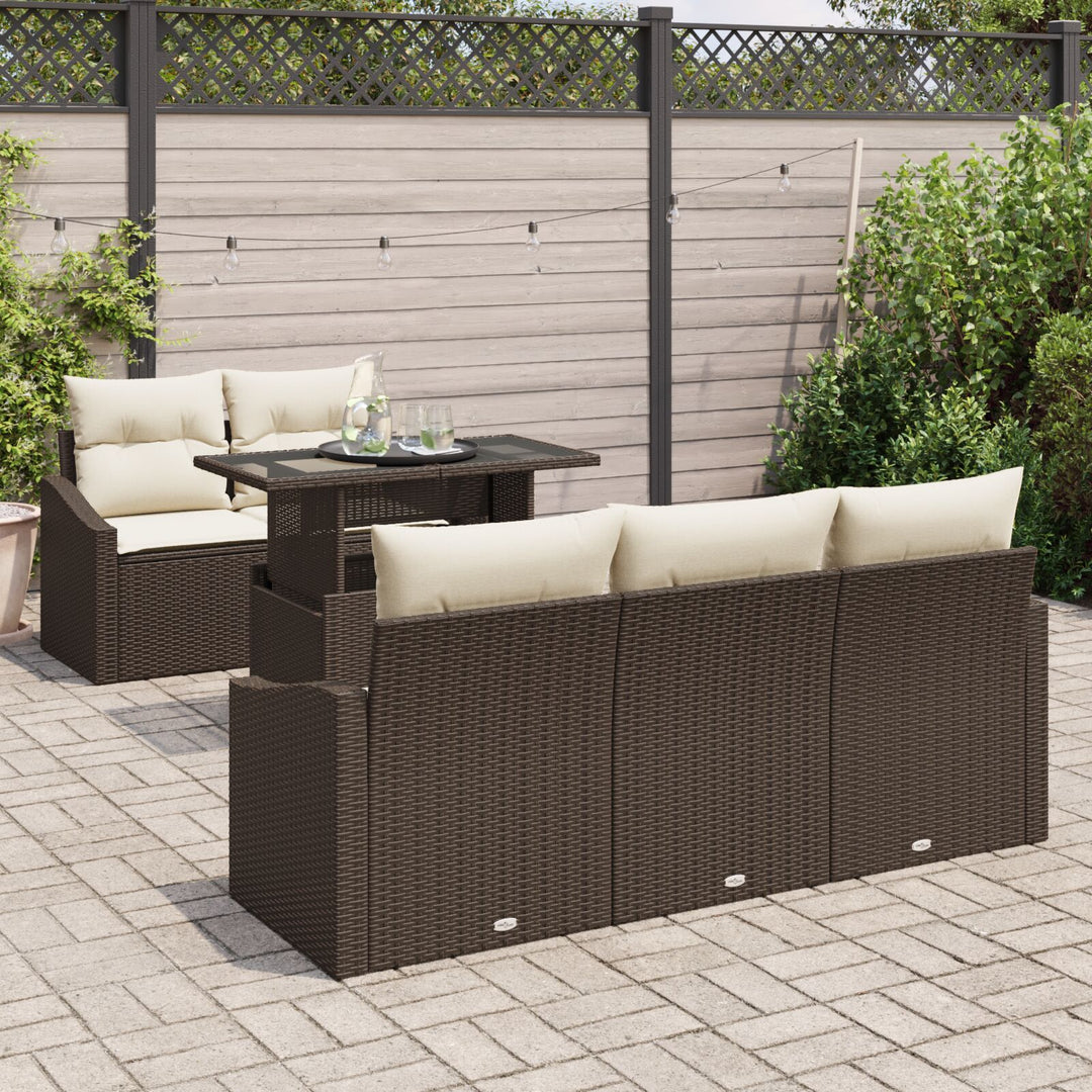 Have Sofa Sæt Sæt af 6 Brun Poly Rattan, Stof Have Sofa Sæt