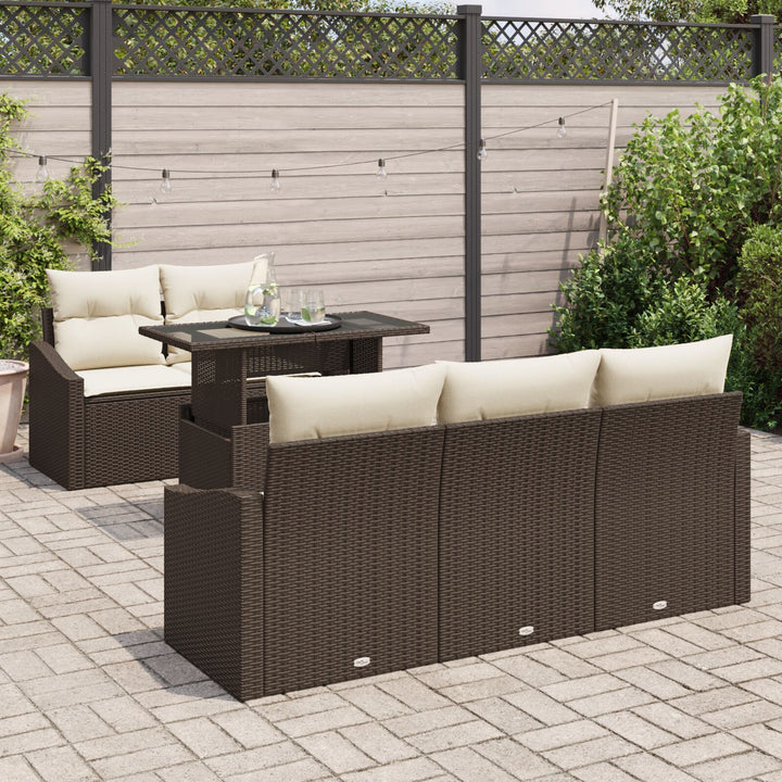 Have Sofa Sæt Sæt af 6 Brun Poly Rattan, Stof Have Sofa Sæt