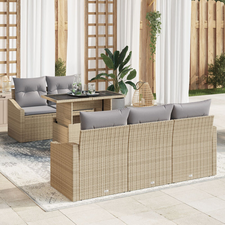 Have Sofa Sæt 6-delt Beige Rattan Udendørs Sofa Rektangulær