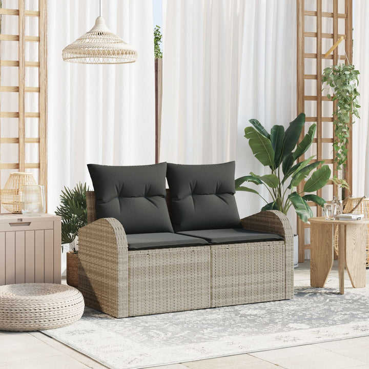2-Personers Have Sofa med Opbevaring & Hynder Lysegrå Poly Rattan