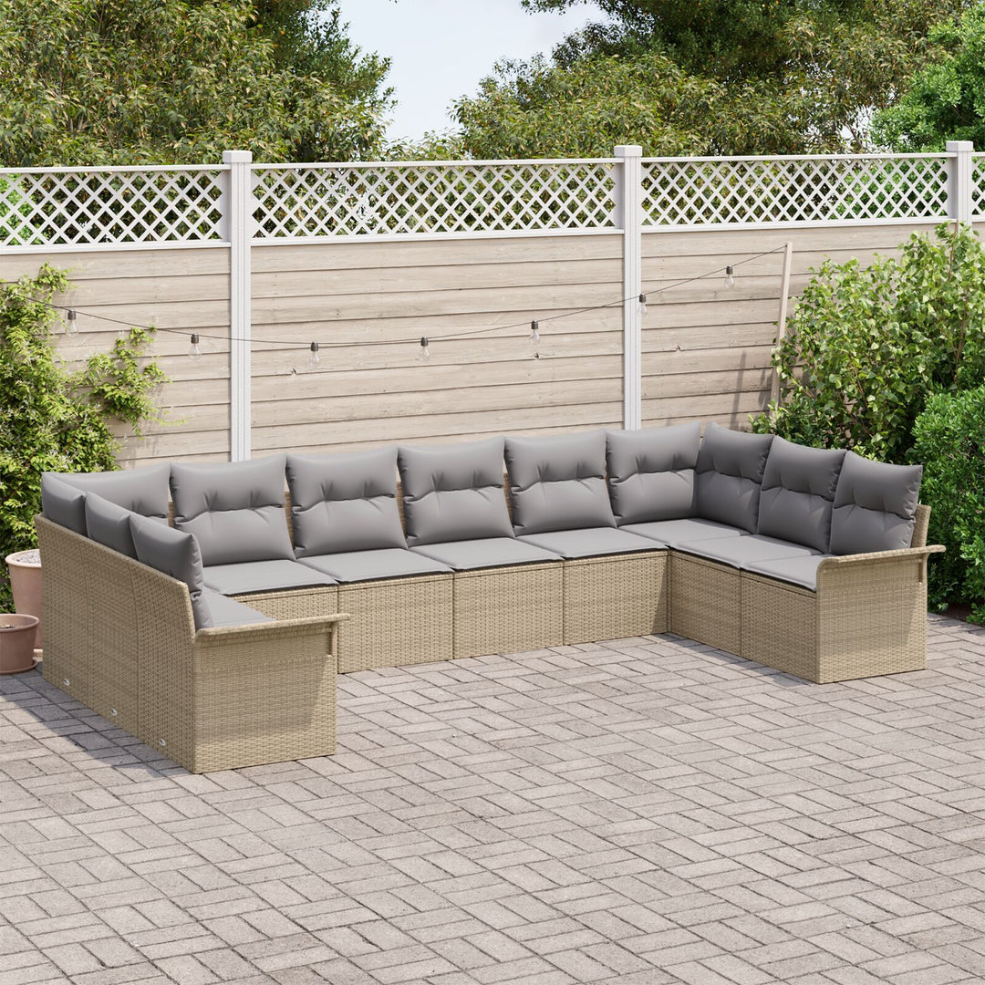 10 Piece Have Sofa Sæt med Hynder Beige Poly Rattan