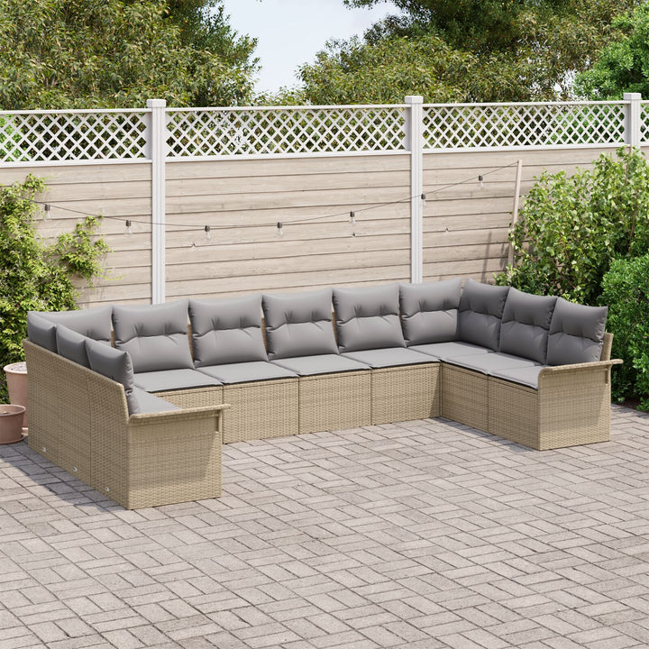 10 Piece Have Sofa Sæt med Hynder Beige Poly Rattan
