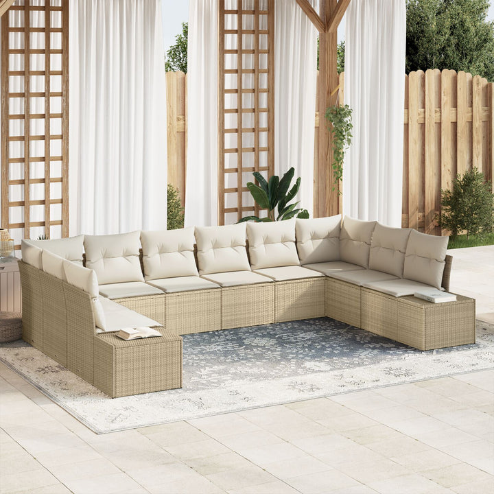10 Dels Havemøbel Sæt med Puder Beige Poly Rattan