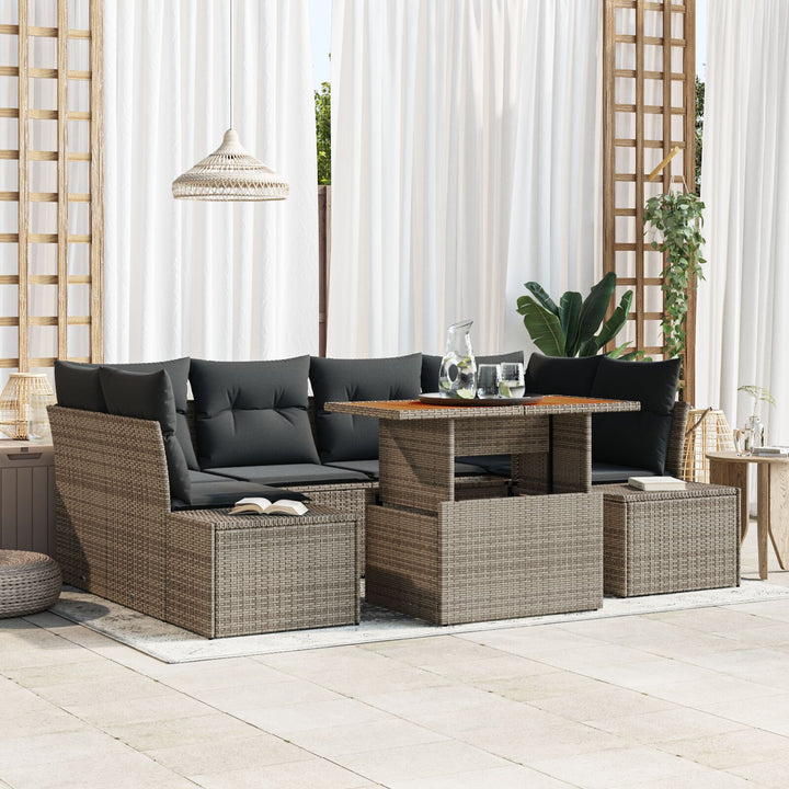 Have sofa sæt 7 dele Grå, Rattan Polyethylene rattan, Polycotton